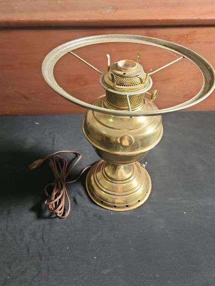 Brass Converted Oil Lamp with Electric Cord image