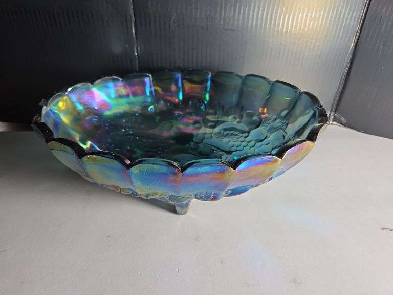 Iridescent Carnival Glass Footed Bowl with Grape Design image