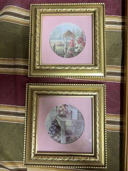 TWO SMALL PICTURES.  TEA CART AND COTTAGE image