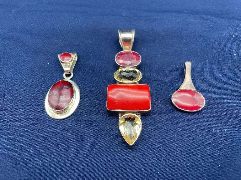 Sterling Silver Gemstone Pendants - Lot of 3 image