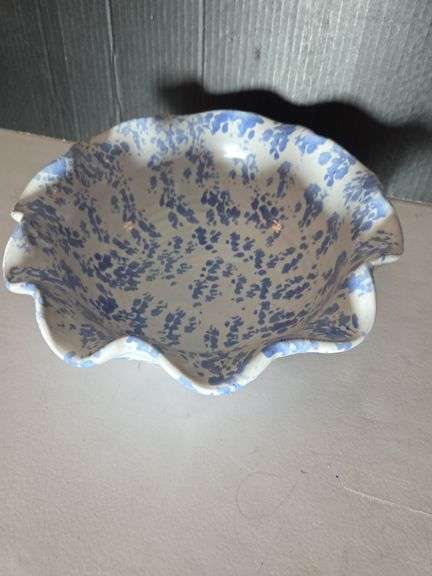Handmade Pottery Bowl with Blue Speckled Design image