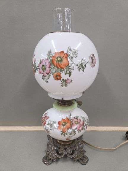 Floral Painted Glass Globe Lamp image
