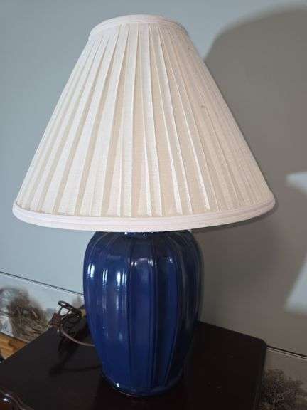 Blue Ceramic Table Lamp with Pleated Shade image