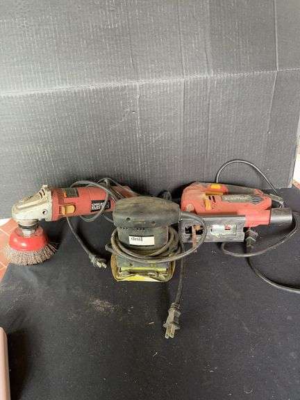 Chicago Electric Angle Grinder, Benchcraft Jigsaw, and Drill Master Orbital Hand Sander image