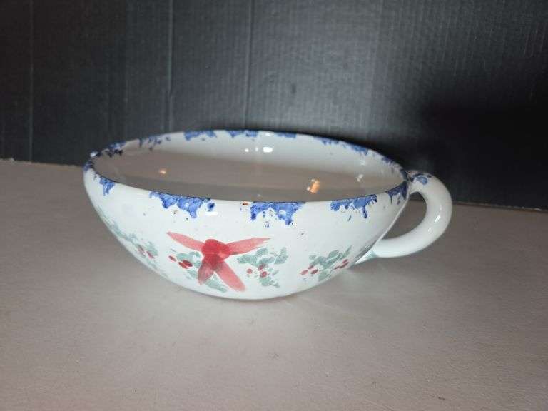 Hand-Painted Ceramic Serving Bowl with Handle and Holiday Design image