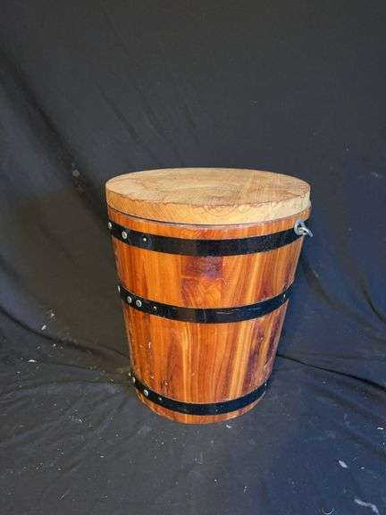 Handmade Wooden Barrel Side Table with Lid image