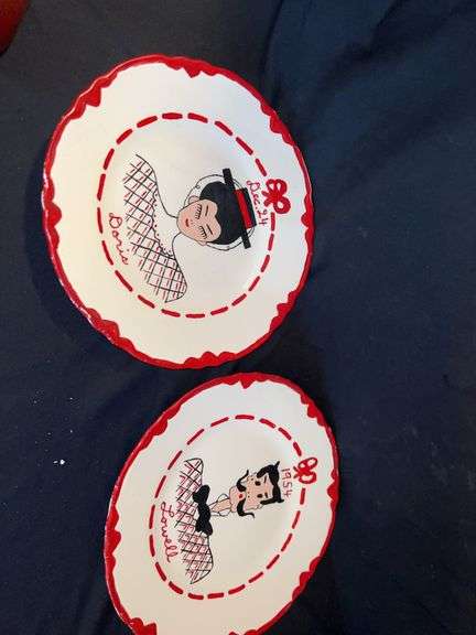 Pair of Hand-Painted Decorative Plates: Doris & Lowell, Dated 1954 image