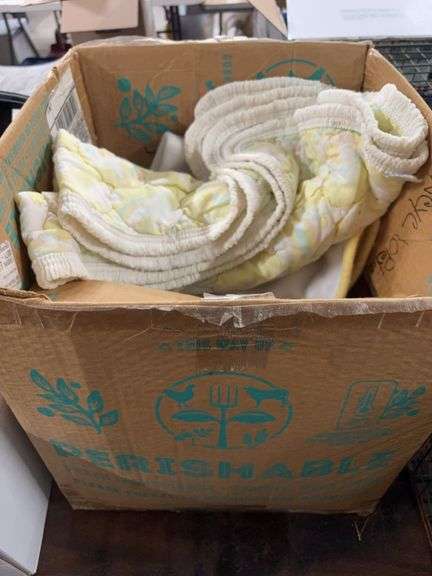 BOX OF BABY BIBS, BLANKETS, AND MISC image