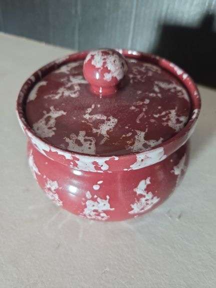 Red and White Spatterware Covered Bowl with Lid image