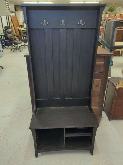Black Entryway Hall Tree with Bench and Storage image