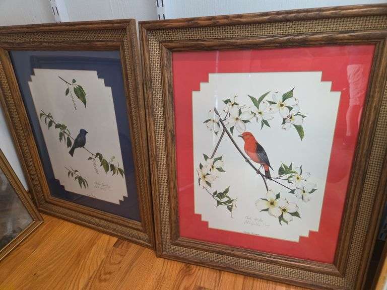 Pair of Charles Spaulding Signed Bird Prints - Scarlet Tanager & Indigo Bunting image