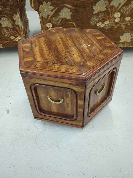 Hexagonal Wood End Table with Storage image