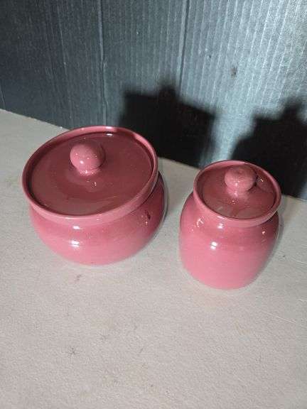 Pair of Pink Lidded Ceramic Jars image