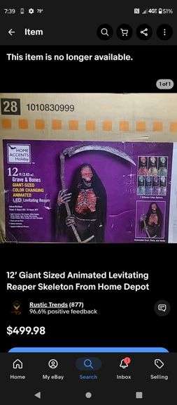 HOME DEPOT - 12 FT GIANT SIZED COLOR CHANGING ANIMATED LED LEVITATING REAPER - 7 COLOR OPTIONS image