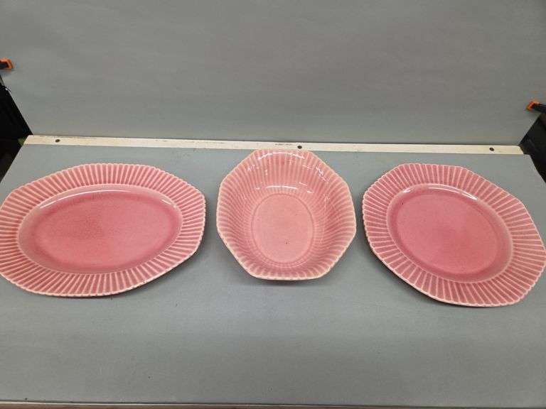 Edwin M. Knowles Marion Pink Serving Set - Oval Plates & Bowl image