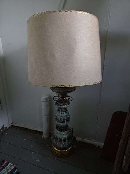 Decorative Table Lamp with Blue and Gold Accents image