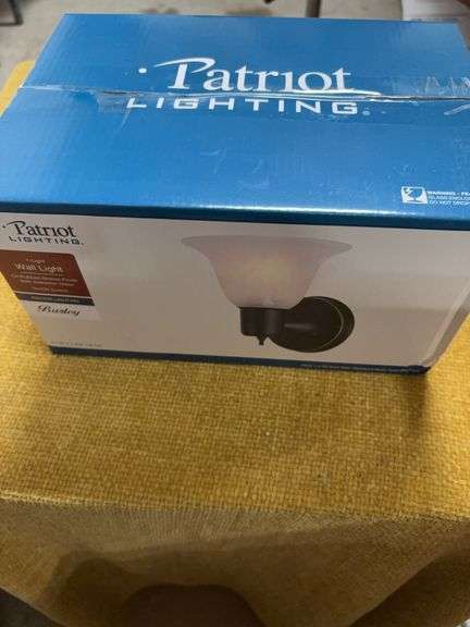 PATRIOT WALL LIGHT.  NEW IN BOX.  BRONZE FINISH WITH ALABASTER GLASS. image
