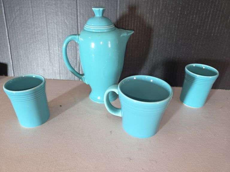 Fiesta Turquoise Coffee Pot Set With 3 Cups image