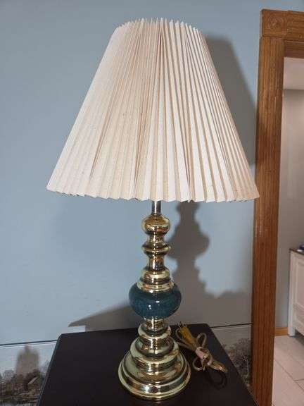 Brass and Marble Finish Table Lamp with Pleated Shade image
