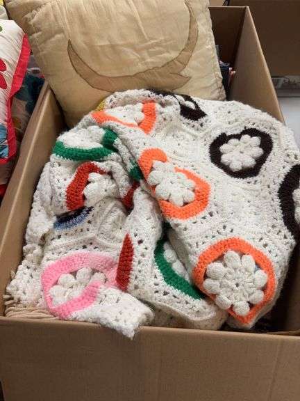 TWO AFGHANS, PILLOWS, AND PILLOWCASES. image