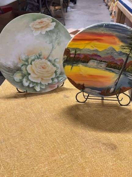 TWO PLATES AND STANDS.  ONE IS MADE IN GERMANY. image