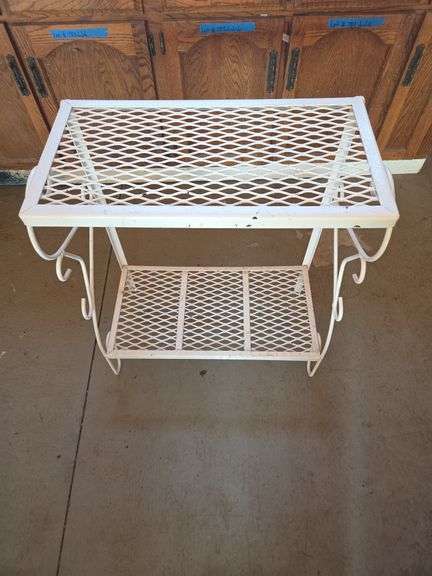 White Metal Mesh Two-Tier Table image