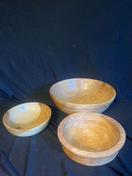 Set of Three Hand-Turned Wooden Bowls image