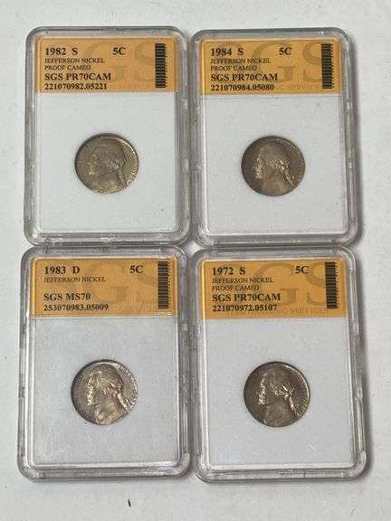 SGS Slabbed Jefferson Nickel Proof and Mint State Coin Collection - 1972-1984 image