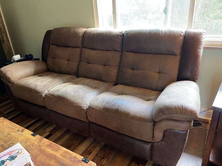 Brown Faux Leather Three-Seat Reclining Sofa image