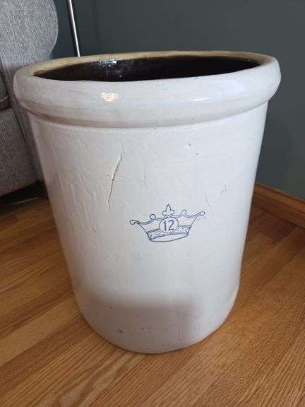12-Gallon Stoneware Crock with Crown Decoration image