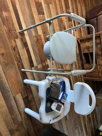 Bariatric Commode Chair, Digital Scale, and Dental Tools image