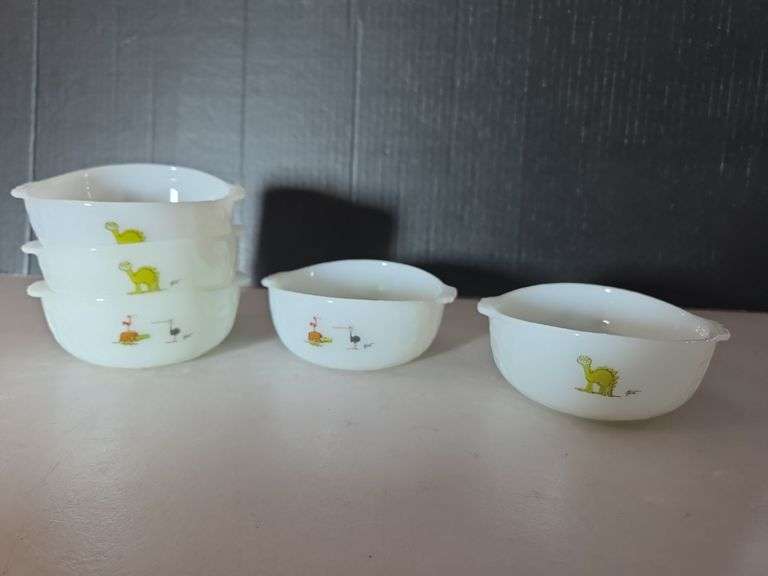 Set of 5 Bowls with Dinosaur & Bird Designs image
