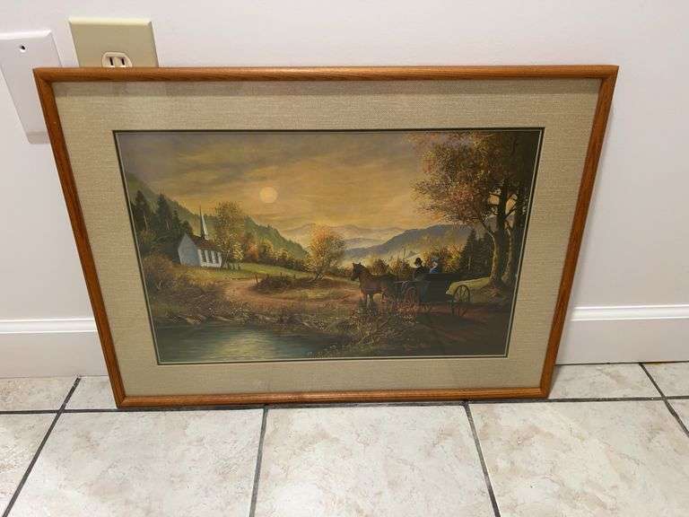 Russell May 1982 Framed Print of Horse Drawn Carriage and Church image