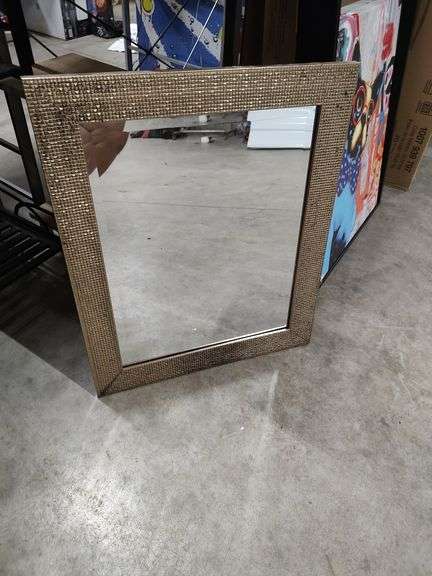 AT HOME - GOLD FRAME BEVELED EDGE WALL HANGING MIRROR - 20X24 image