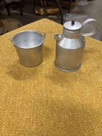 VINTAGE MINATURE MILK CAN AND BUCKET image