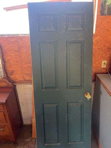 Pair of Interior Doors - One Painted Green with Hardware, One White image
