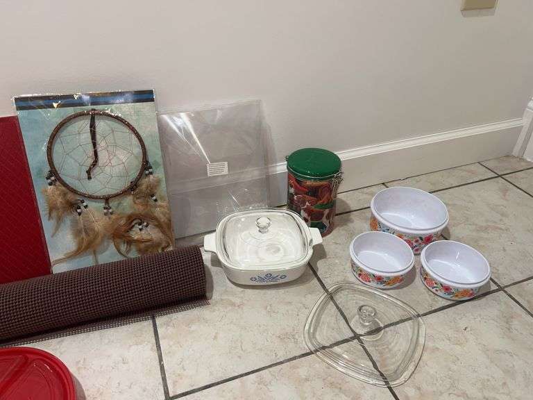 Assorted Home Goods - Dream Catcher, Storage Containers, Plates, and More image