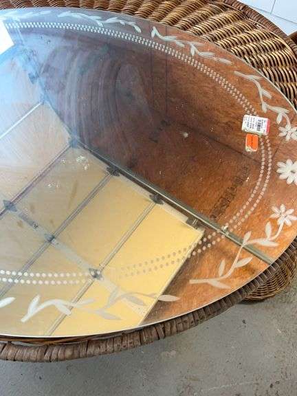 Oval Glass Table Top with Floral Etched Design image