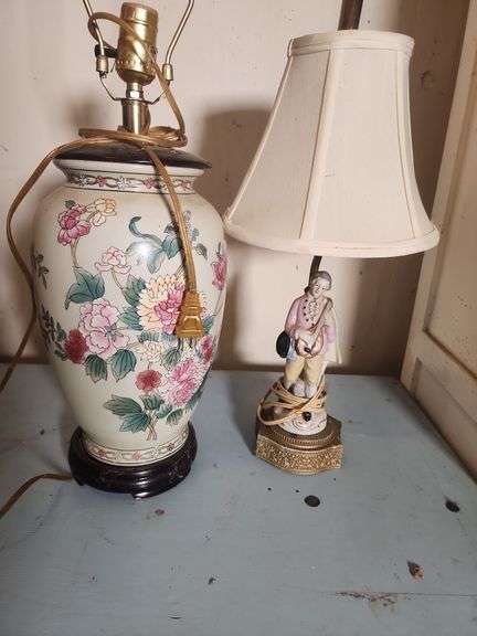 Pair of Lamps: Floral Vase Lamp and Figural Lamp image