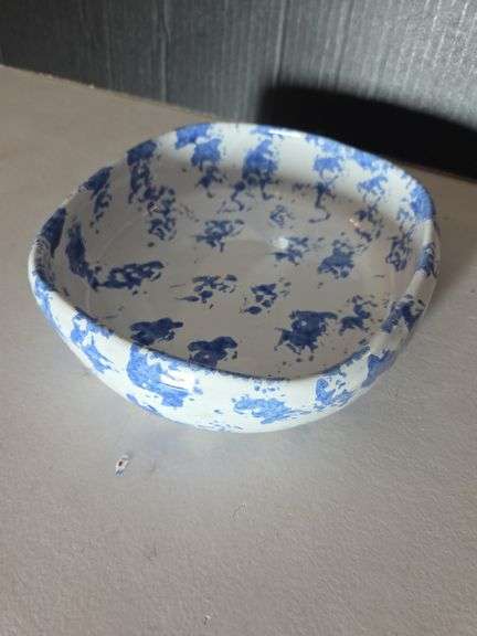 Handmade Pottery Bowl with Blue Splatter Design image