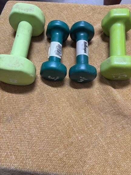 TWO THREE POUND WEIGHTS, 1 FIVE POUND WEIGHT, AND 1 EIGHT POUND WEIGHT image