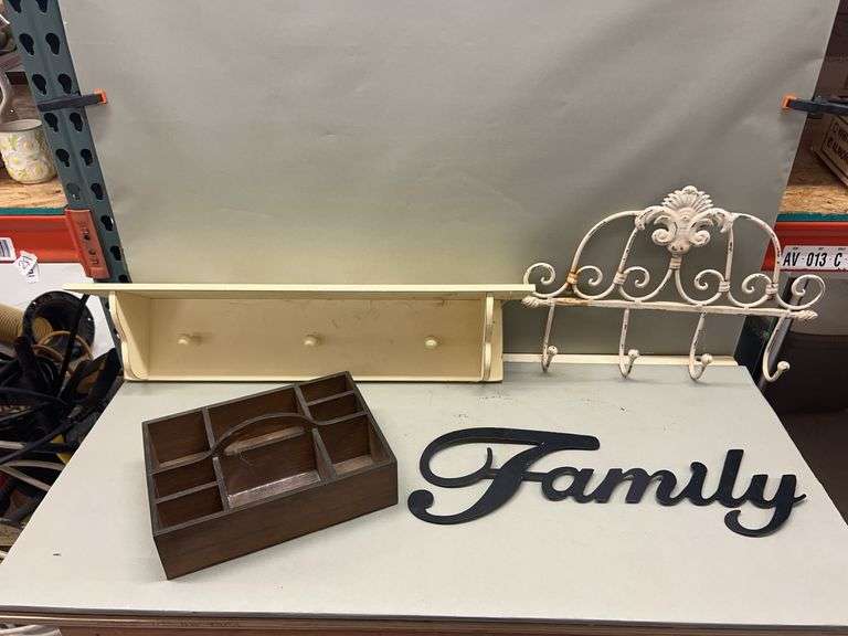 Wall Decor Set: Shelf, Hook Rack, Divided Box, Family Sign image