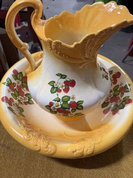 BEAUTIFUL STRAWBERRY PITCHER AND BOWL image