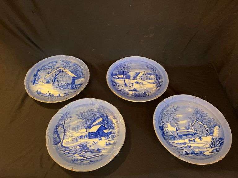 Set of 4 Currier & Ives Decorative Plates - Made in Japan image