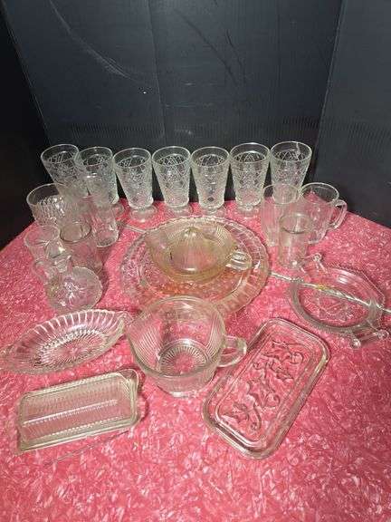 Collection of Pressed Glass Serving Pieces and Drinkware image