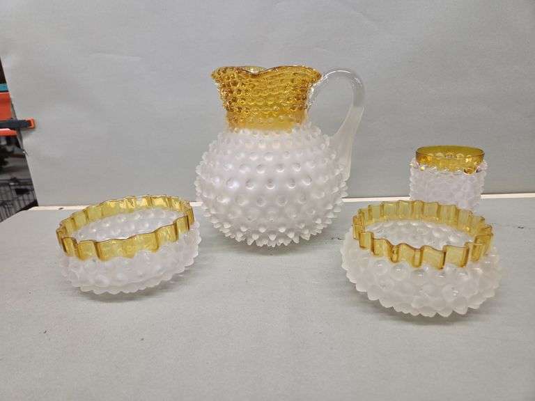 Hobnail Glass Pitcher and Bowl Set with Amber Accents image