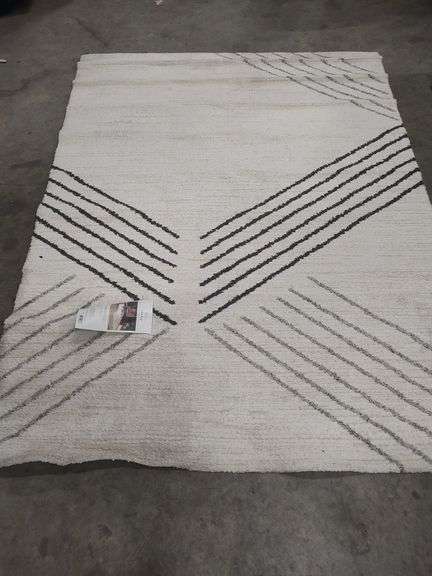 THRESHOLD 5 FT 1 INCH X 6 FT 11 INCH CREAM GEO LINES AREA RUG image