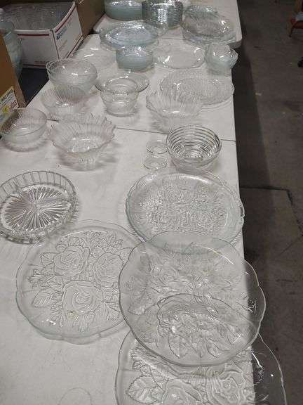 LARGE LOT OF CUT GLASS AND CLEAR - DISHES - BOWLS - SAUCERS - AND ETC image