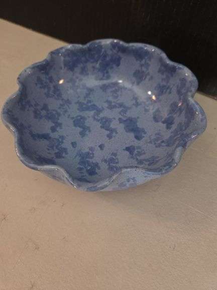 Handcrafted Blue Ceramic Bowl with Scalloped Edge image