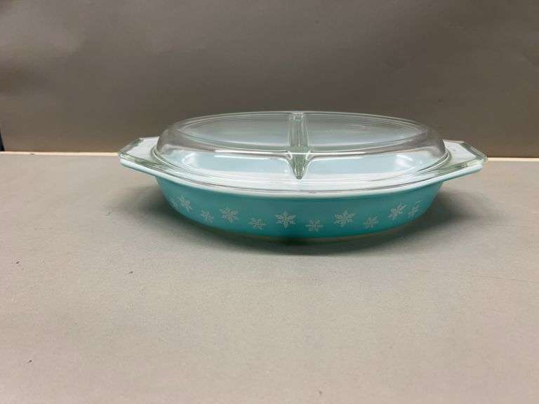 Pyrex Divided Dish Turquoise Snowflake image